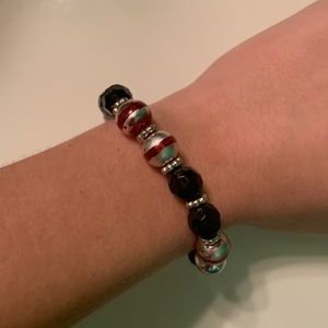 Pink and Black Beaded Bracelet